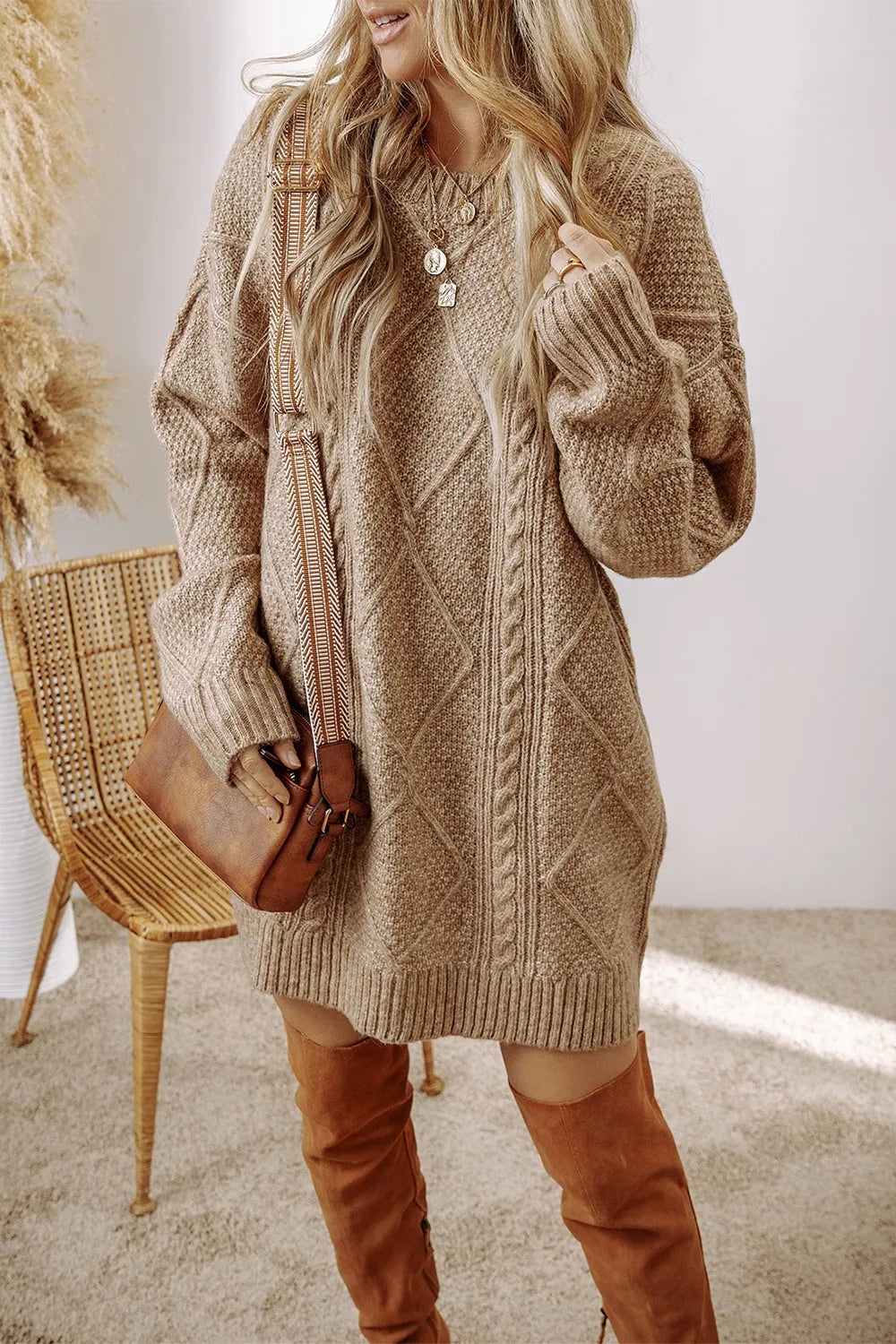 Marielle | Cable-Knit Round Neck Sweater Dress
