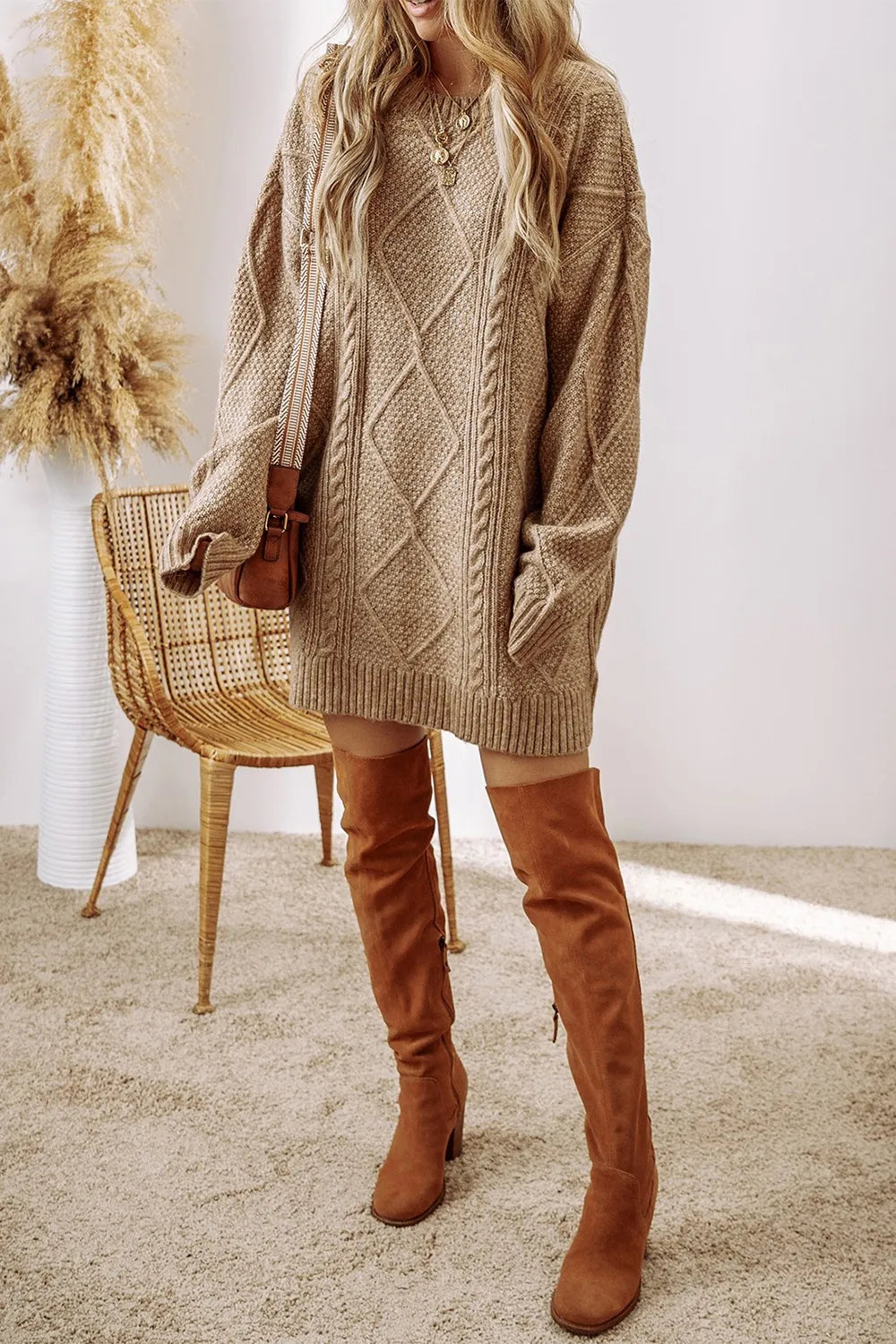 Marielle | Cable-Knit Round Neck Sweater Dress