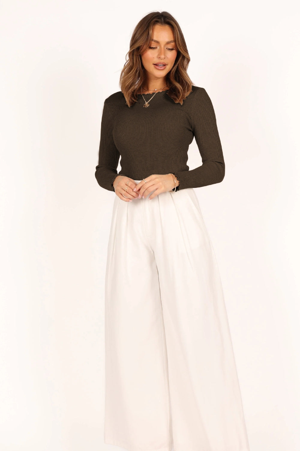 Serene | Lettuce Edge Round Neck Long Sleeve T-Shirt
