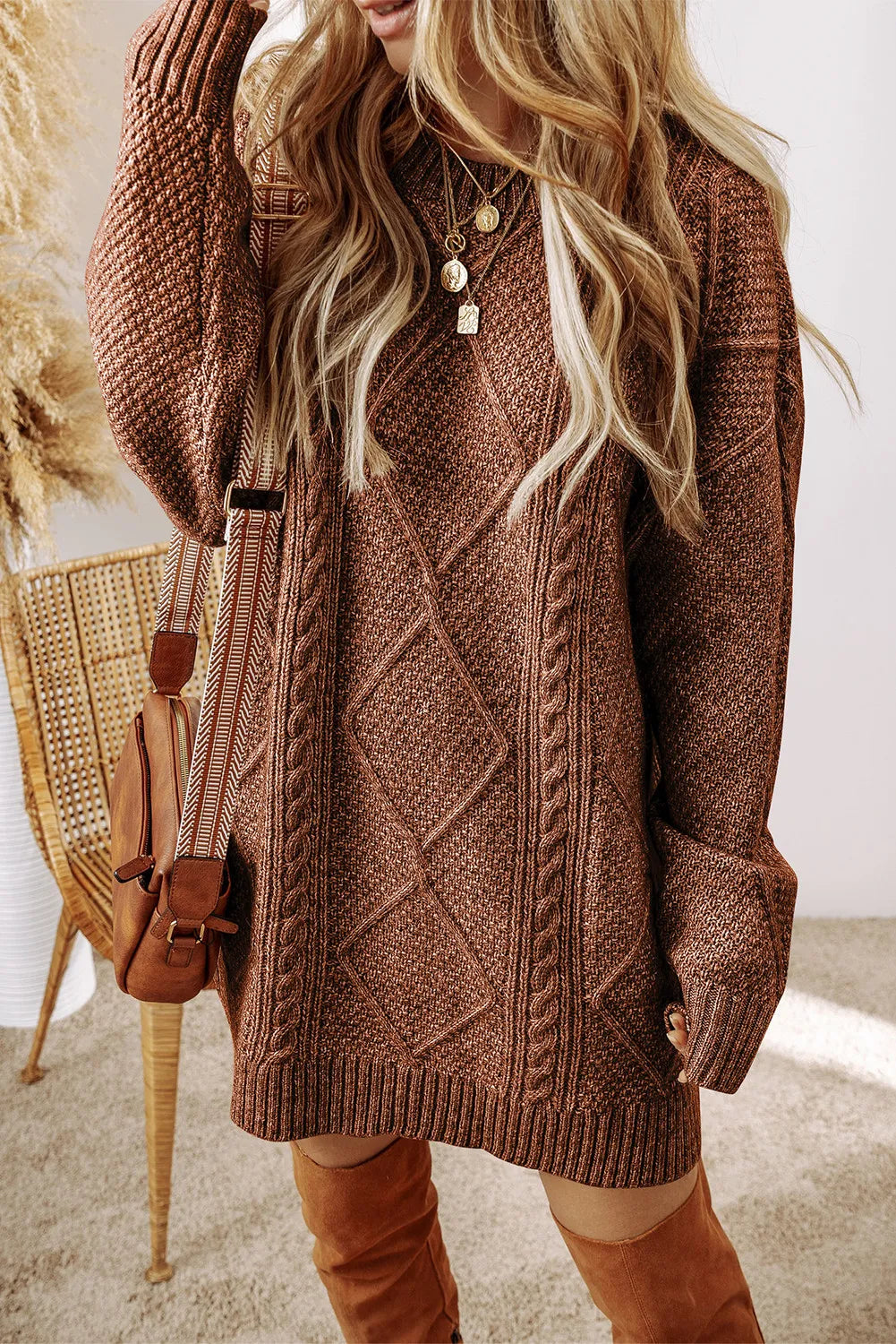 Marielle | Cable-Knit Round Neck Sweater Dress