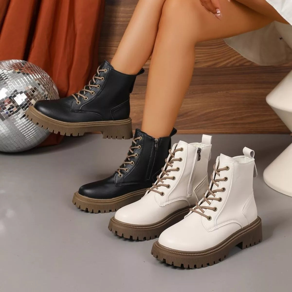 Amara | Lace-Up Round Toe Boots