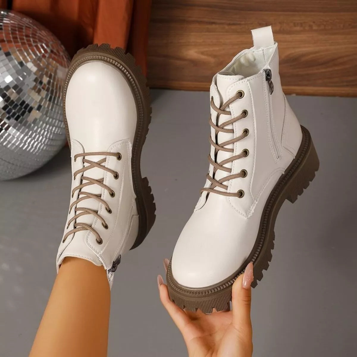 Amara | Lace-Up Round Toe Boots