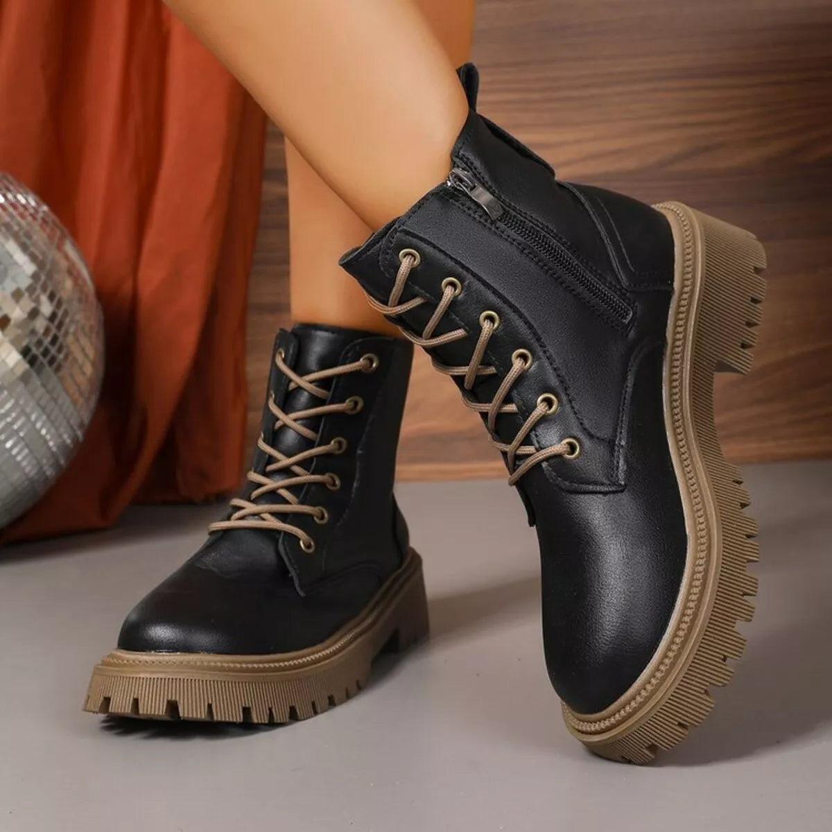 Amara | Lace-Up Round Toe Boots