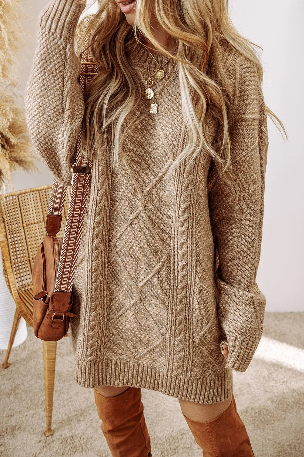 Marielle | Cable-Knit Round Neck Sweater Dress