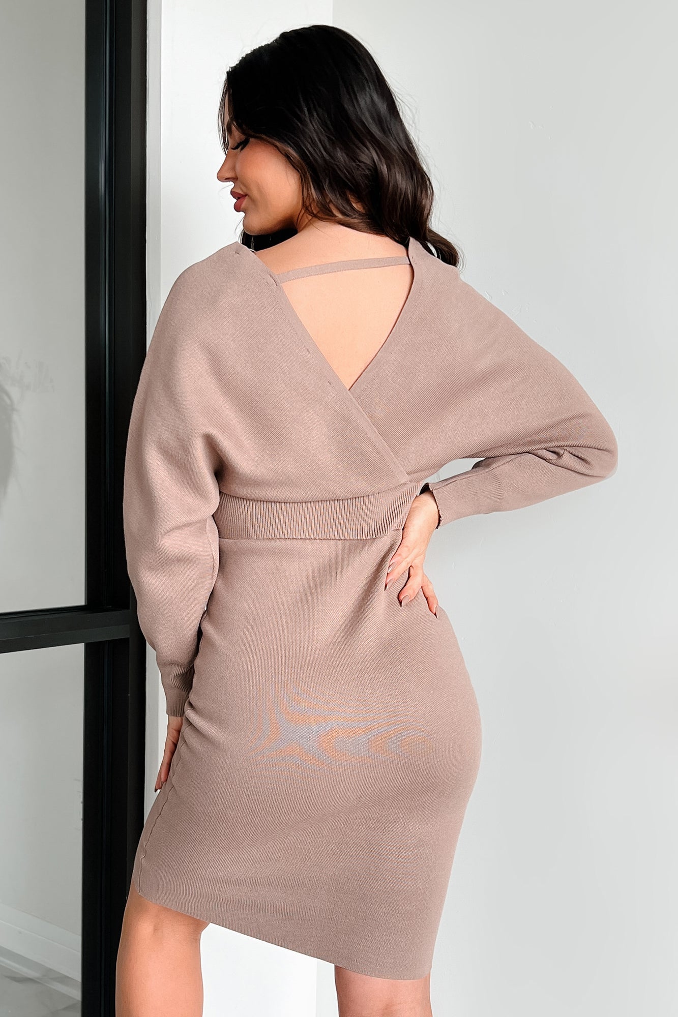Annelise | Mocha Sweater Knit Midi Dress