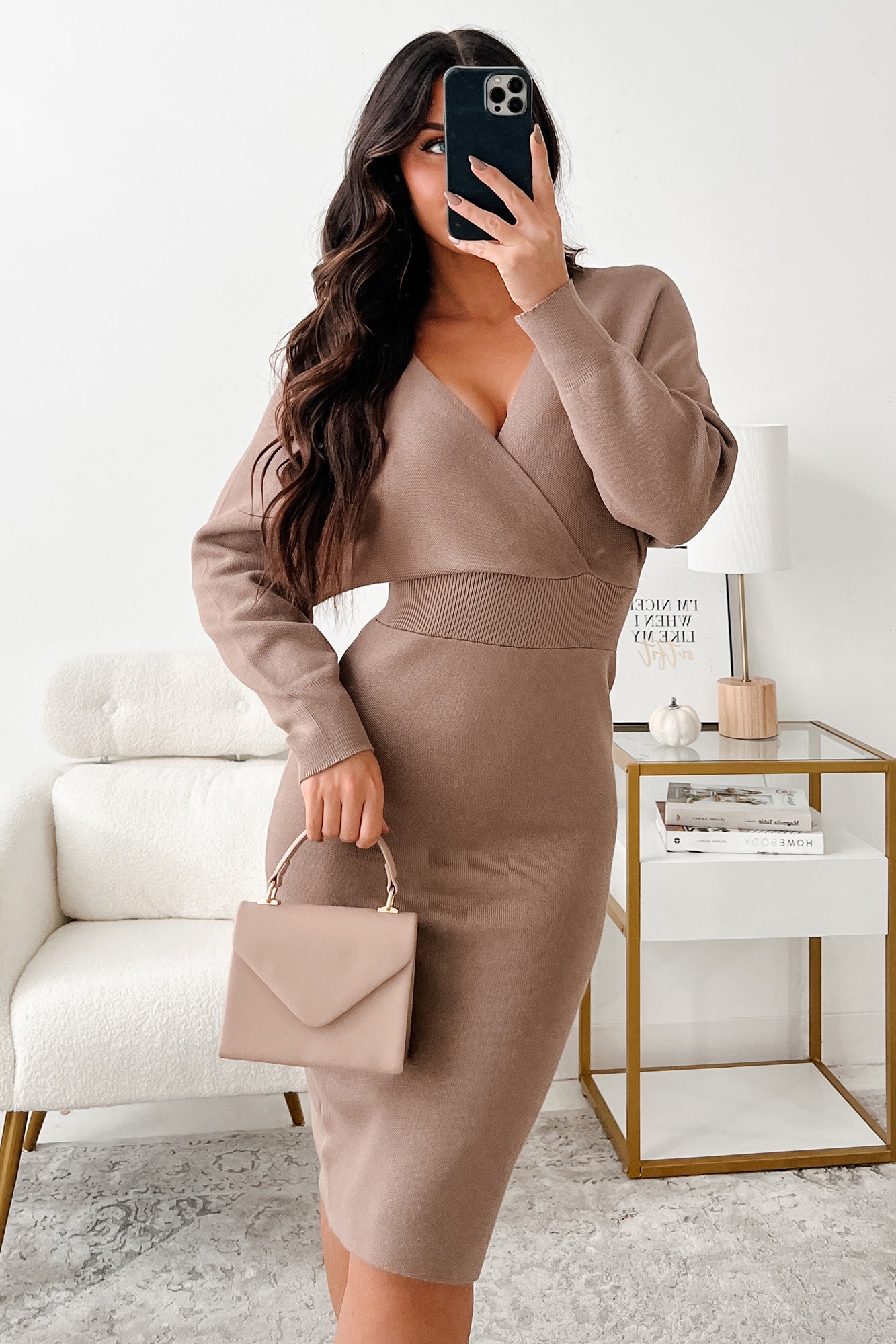 Annelise | Mocha Sweater Knit Midi Dress