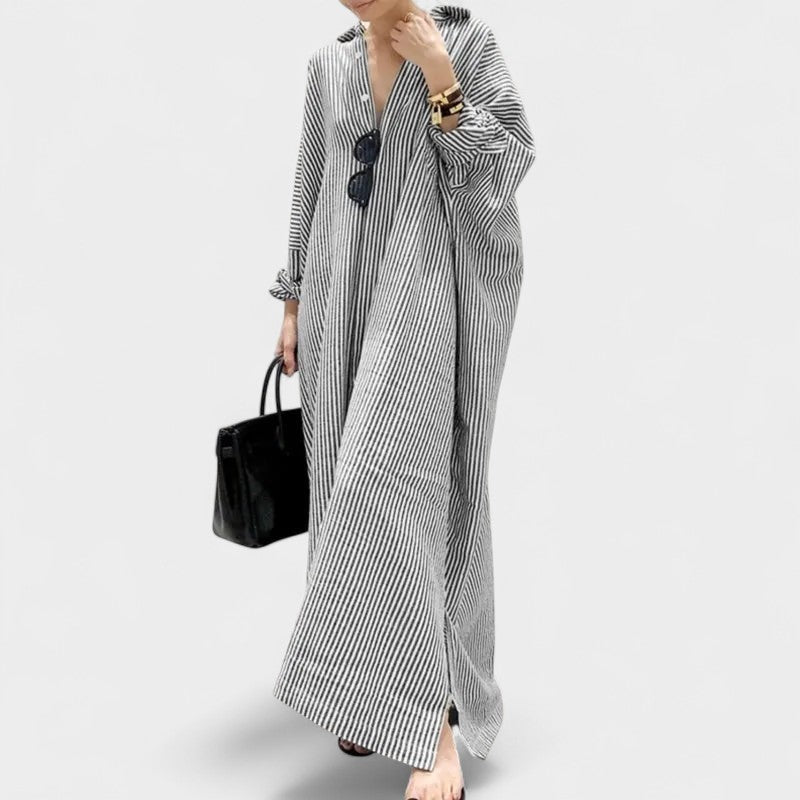 Camille | Striped Lapel Maxi Dress