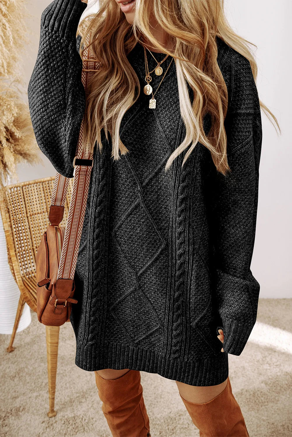 Marielle | Cable-Knit Round Neck Sweater Dress