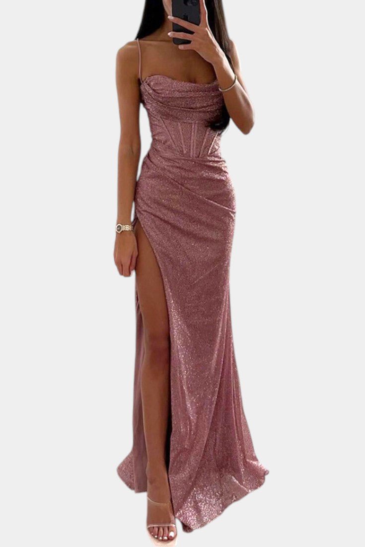 Armoni | Spaghetti Strap Corset Slit Gown - Lora Toronto