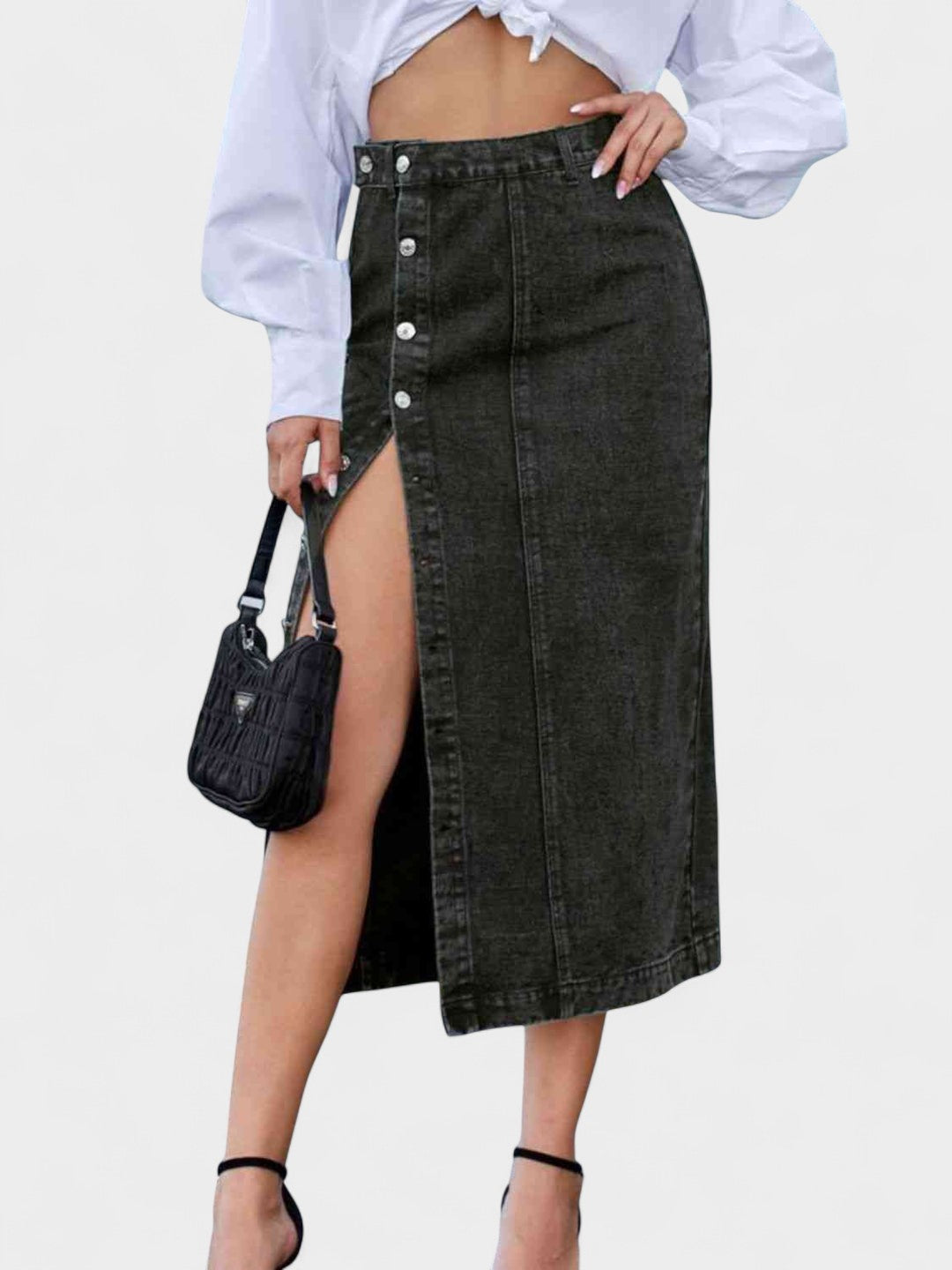 Aria | High-Waisted Denim Midi Skirt