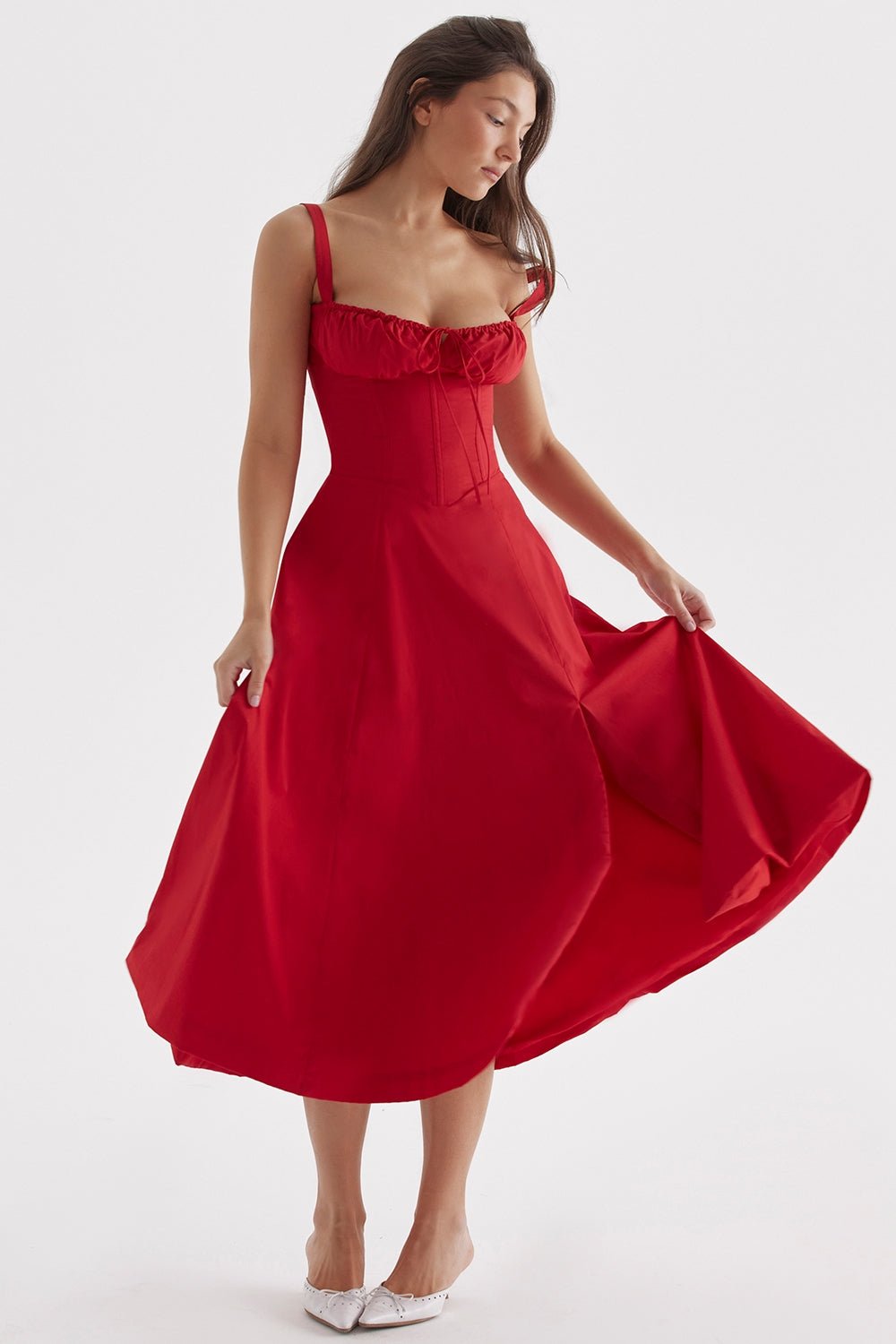 Flora | Corset A - Line Midi Dress - Lora Toronto