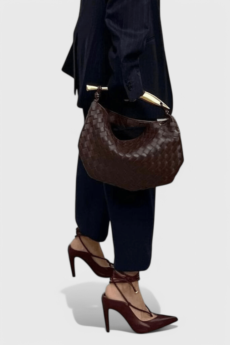 Gerda Woven Bag with Gold Handle - Lora Toronto