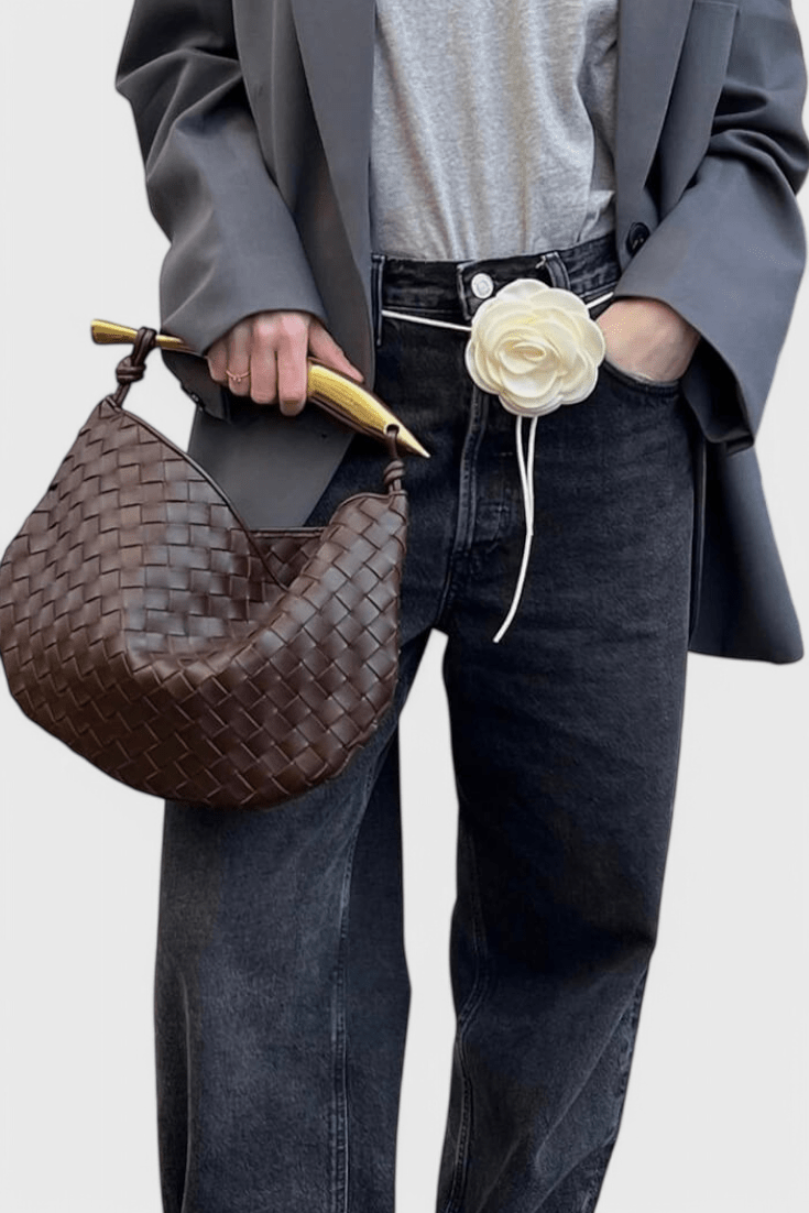 Gerda Woven Bag with Gold Handle - Lora Toronto