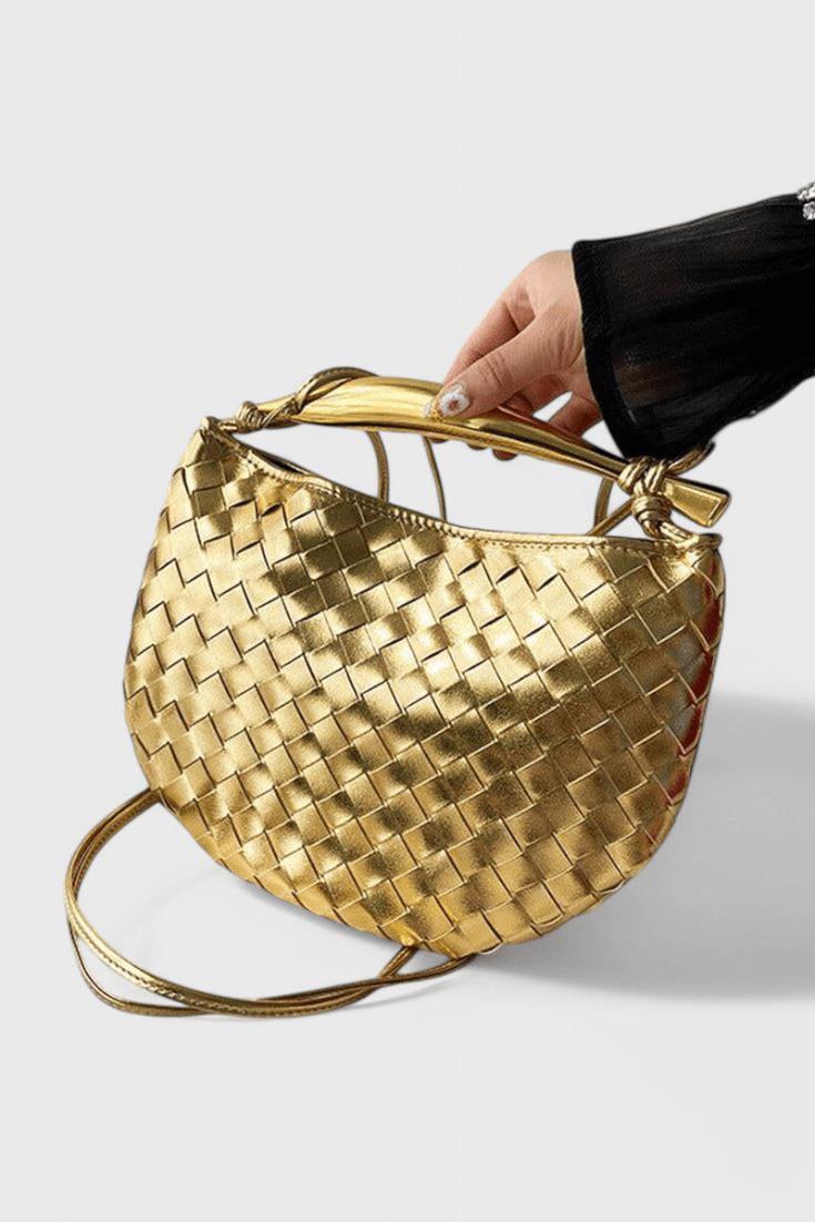 Gerda Woven Bag with Gold Handle - Lora Toronto
