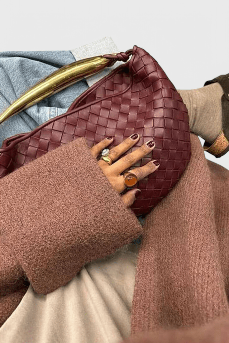 Gerda Woven Bag with Gold Handle - Lora Toronto