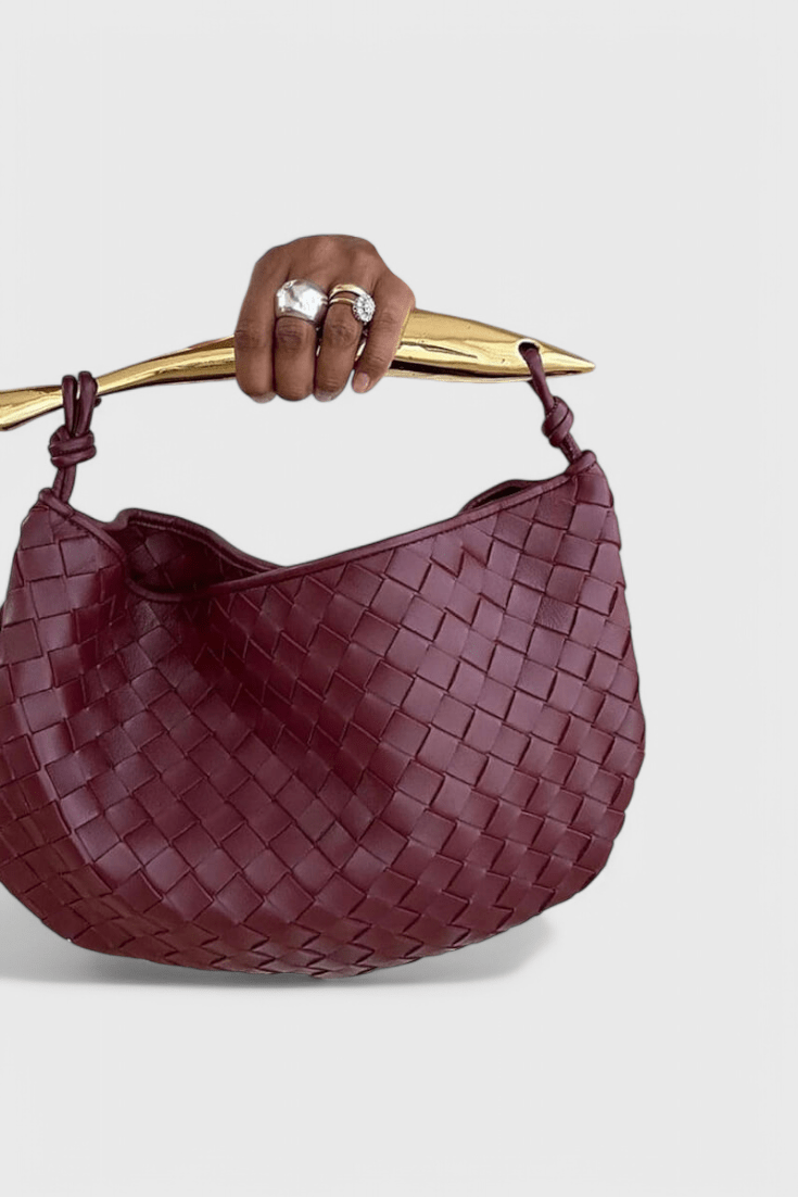 Gerda Woven Bag with Gold Handle - Lora Toronto