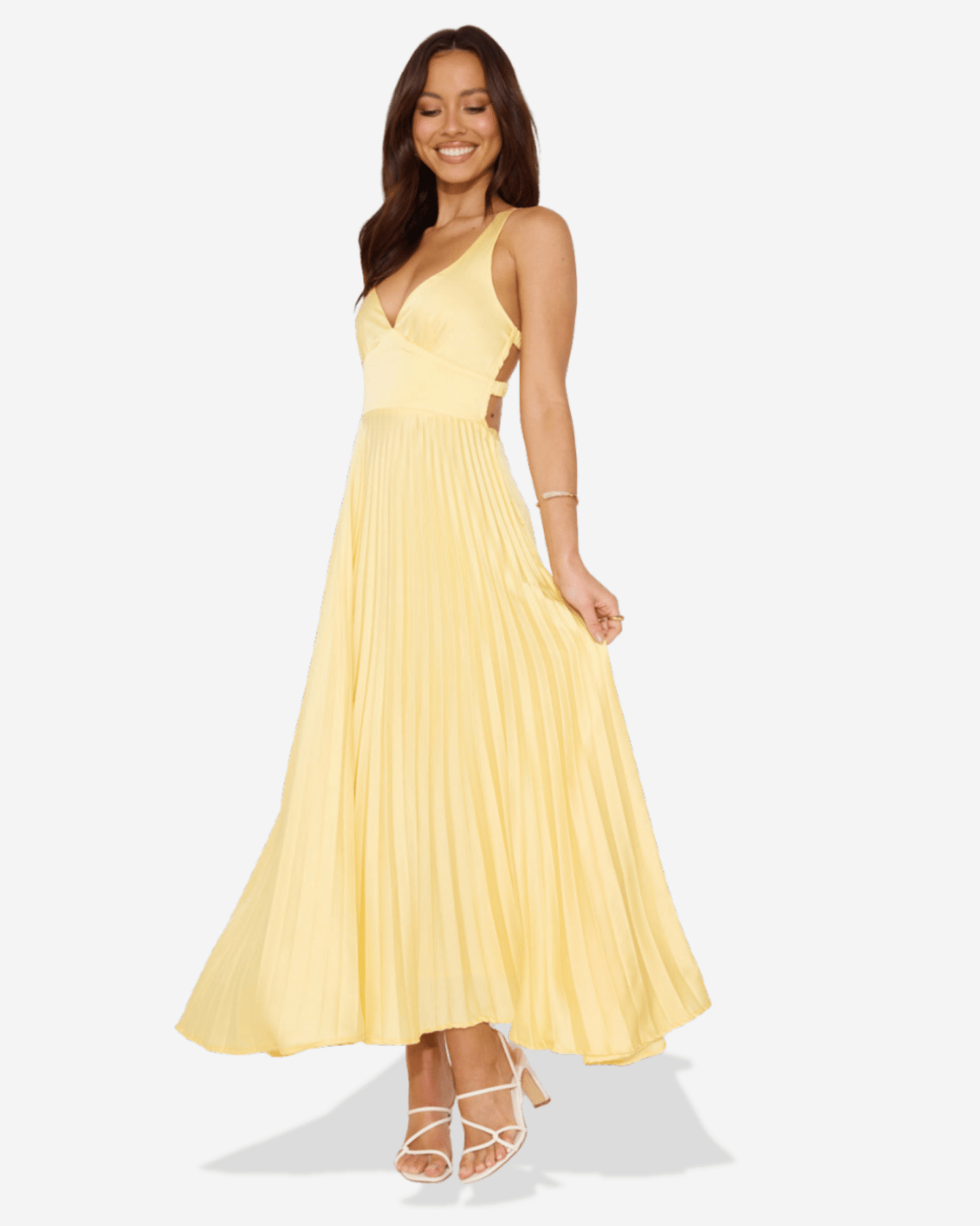 Lucy | Pleated V - Neck Maxi Dress - Lora Toronto