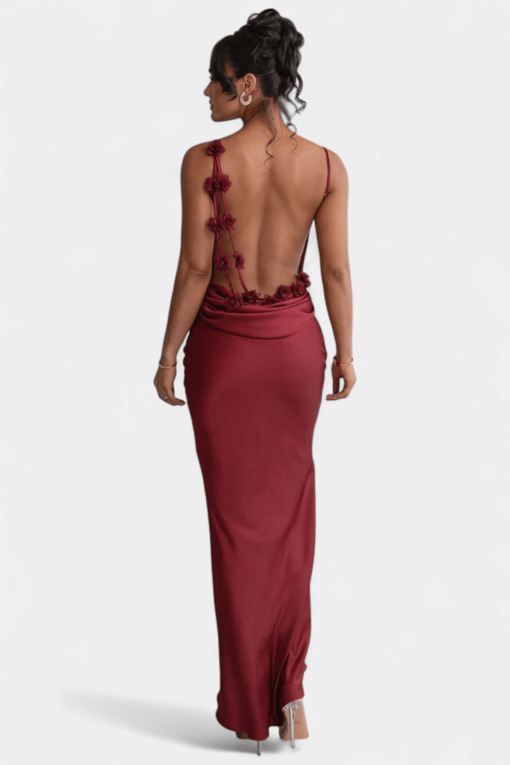 Mercedes | Cowl Back Floral Trim Bridal Dress - Lora Toronto