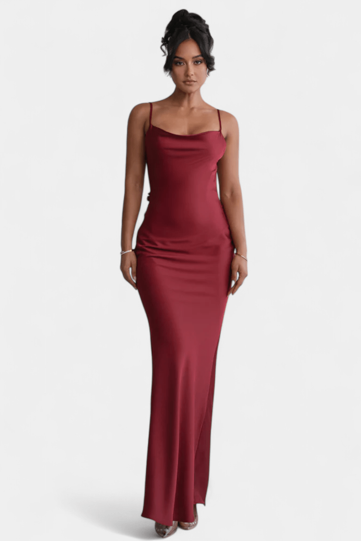 Mercedes | Cowl Back Floral Trim Bridal Dress - Lora Toronto