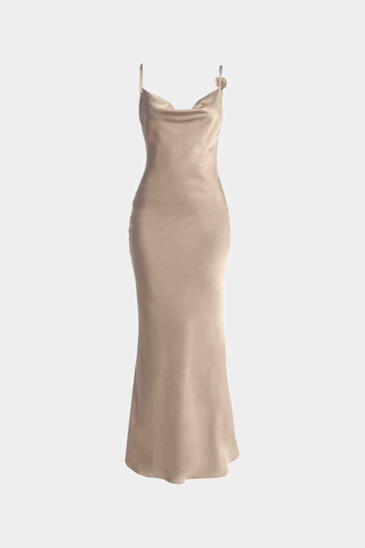 Mercedes | Cowl Back Floral Trim Bridal Dress - Lora Toronto