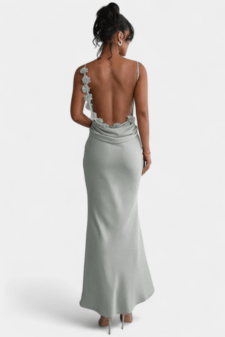 Mercedes | Cowl Back Floral Trim Bridal Dress - Lora Toronto