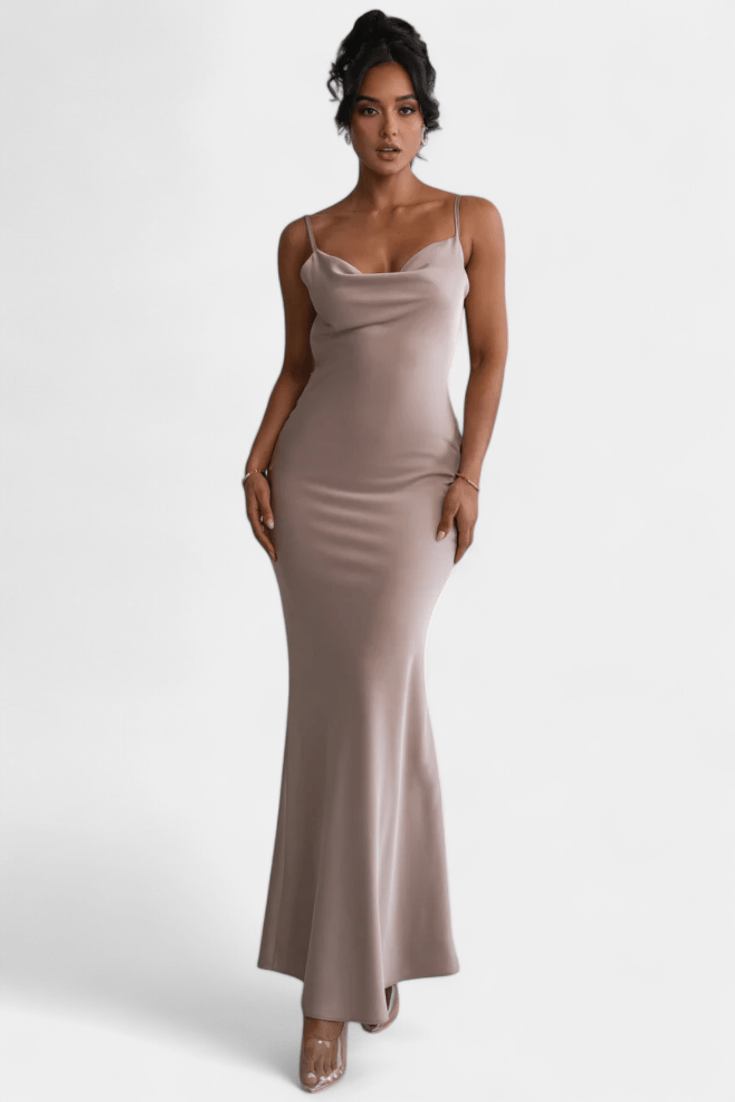 Mercedes | Cowl Back Floral Trim Bridal Dress - Lora Toronto