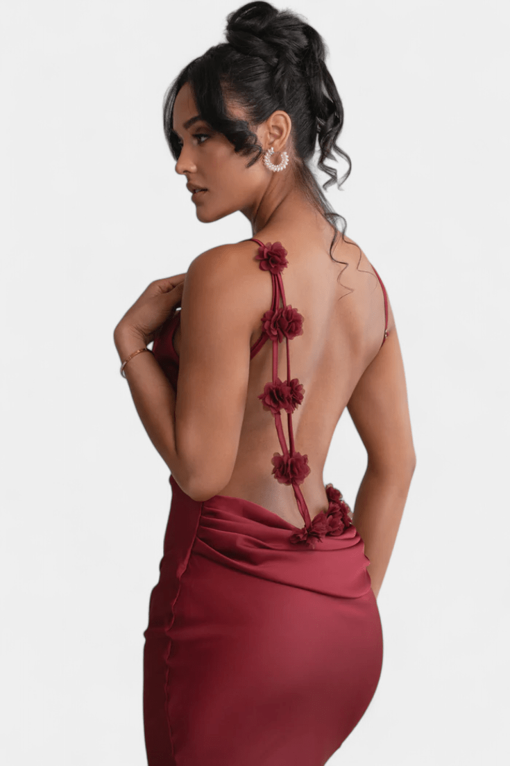 Mercedes | Cowl Back Floral Trim Bridal Dress - Lora Toronto