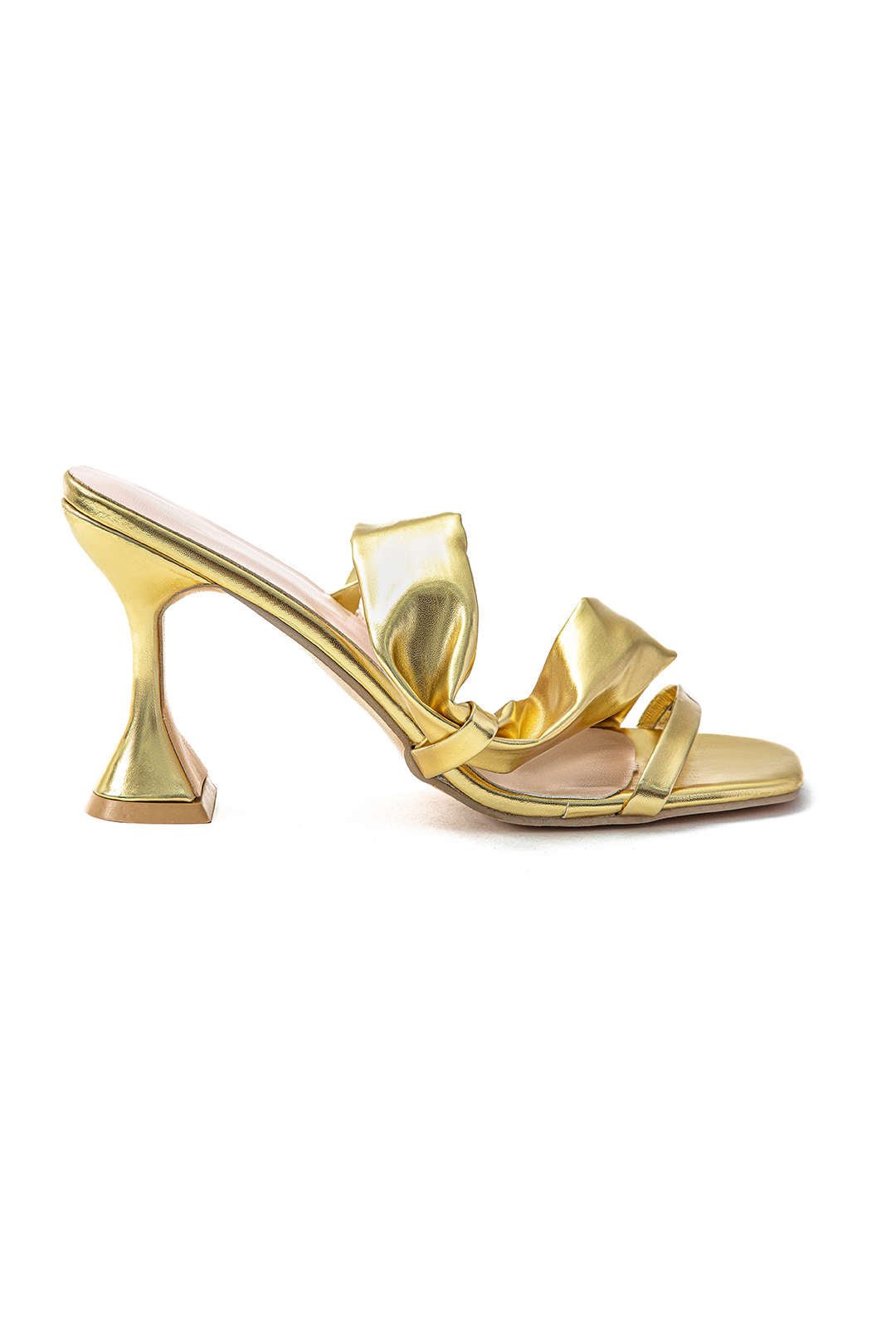 Metallic Ruched Square - toe High Heels Sandals - Lora Toronto