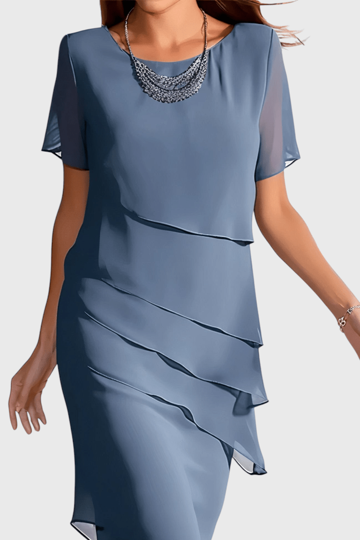 Mia | Elegant Chiffon Frange Dress - Lora Toronto