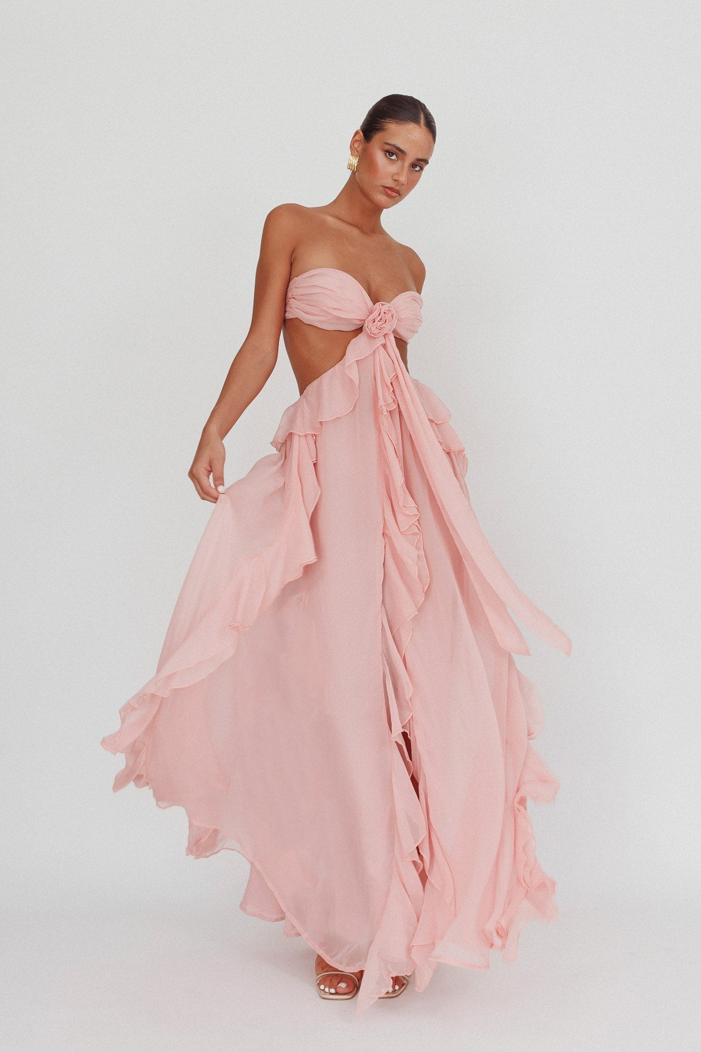 Sally | Cut - Out Ruffle Maxi Dress Blush - Lora Toronto