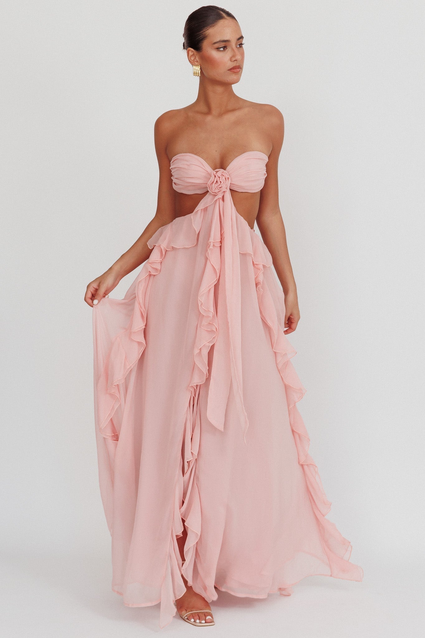 Sally | Cut - Out Ruffle Maxi Dress Blush - Lora Toronto
