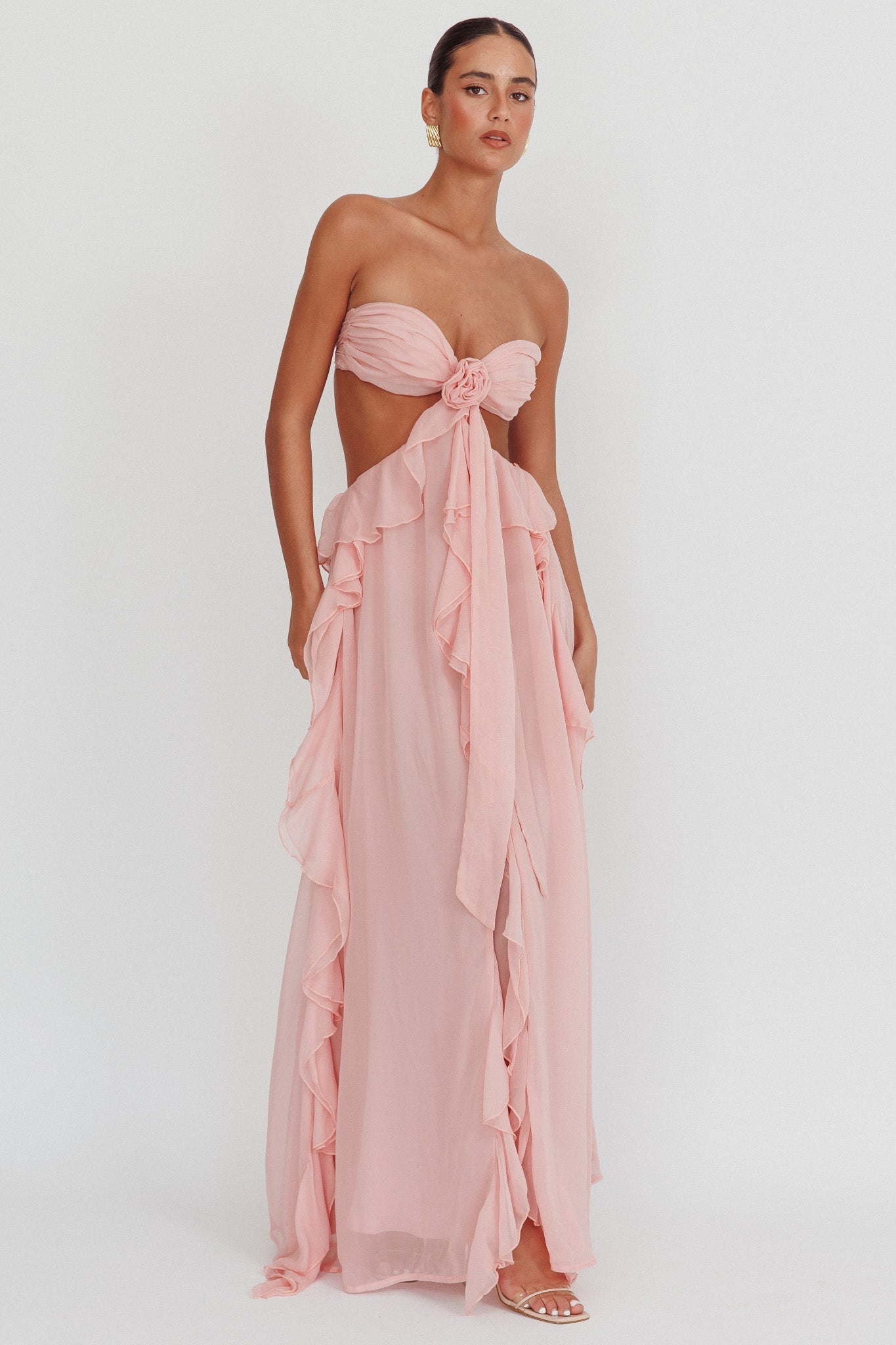 Sally | Cut - Out Ruffle Maxi Dress Blush - Lora Toronto