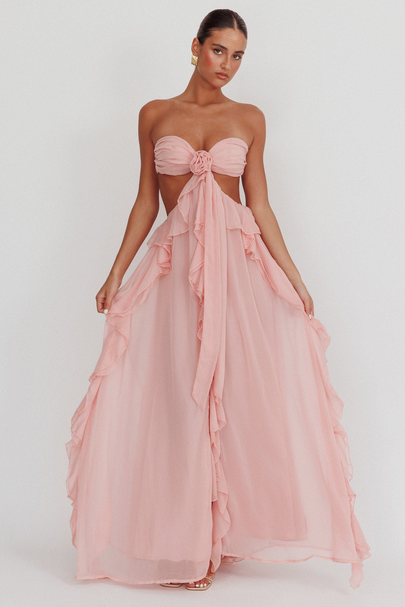 Sally | Cut - Out Ruffle Maxi Dress Blush - Lora Toronto