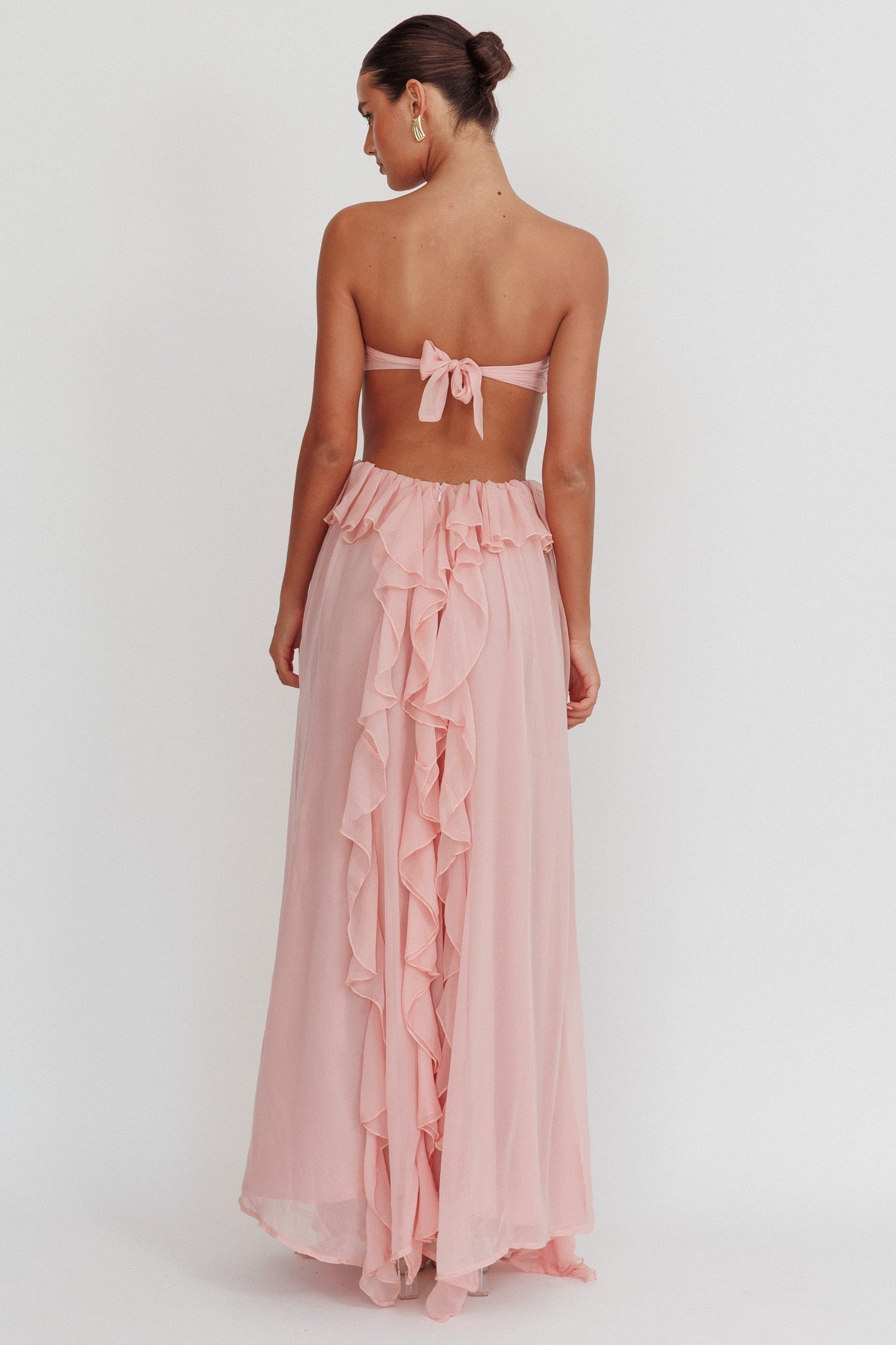 Sally | Cut - Out Ruffle Maxi Dress Blush - Lora Toronto