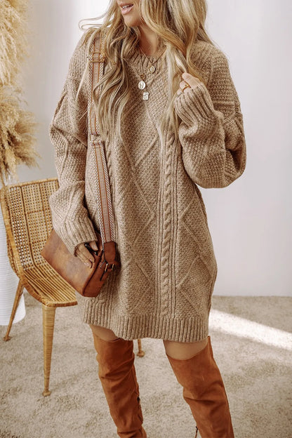 Marielle | Cable-Knit Round Neck Sweater Dress