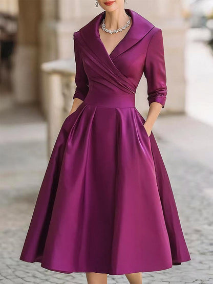Elara | Black Satin Vintage-Inspired Midi Dress