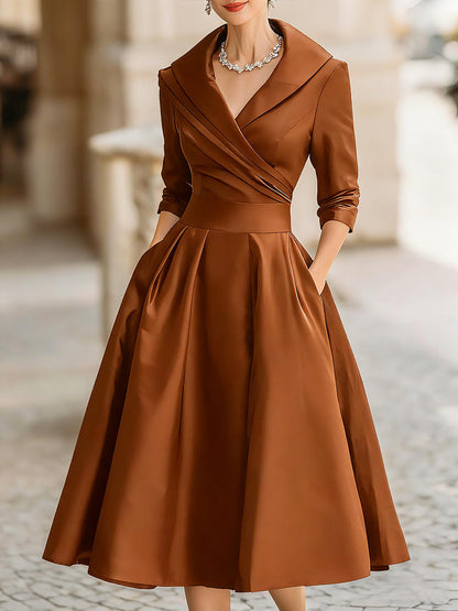 Elara | Black Satin Vintage-Inspired Midi Dress