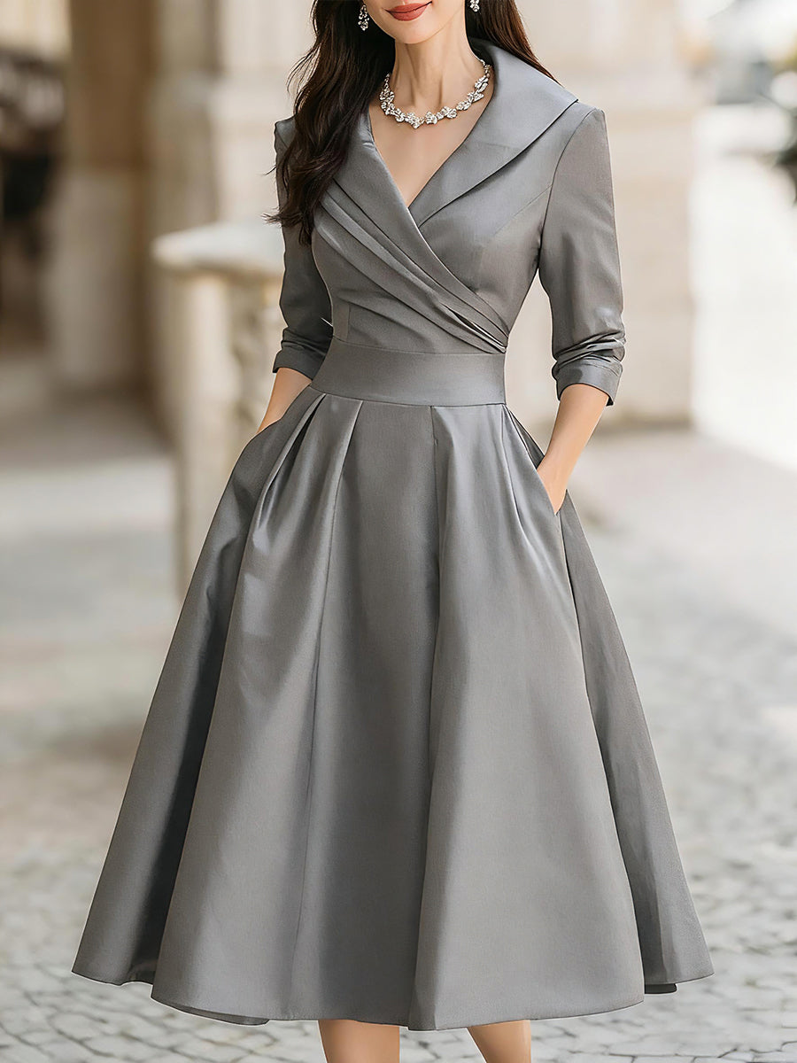 Elara | Black Satin Vintage-Inspired Midi Dress