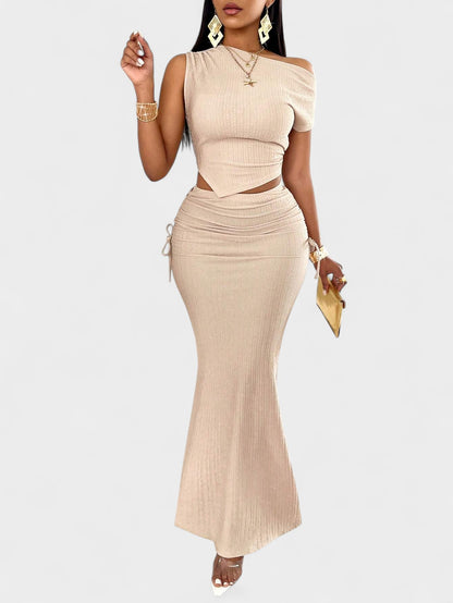 Celeste | One-Shoulder Pleated Mermaid Skirt Set