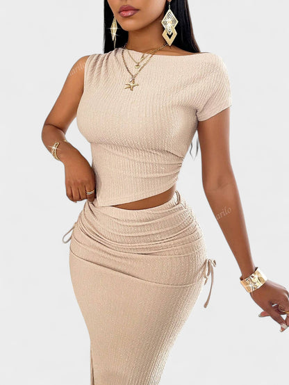 Celeste | One-Shoulder Pleated Mermaid Skirt Set