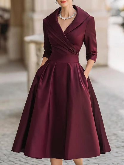 Elara | Black Satin Vintage-Inspired Midi Dress