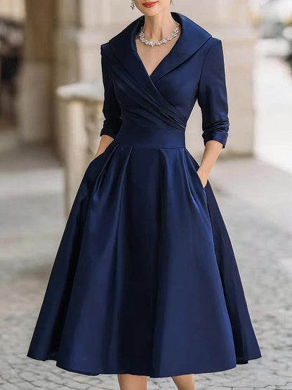 Elara | Black Satin Vintage-Inspired Midi Dress