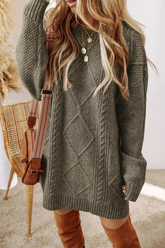 Marielle | Cable-Knit Round Neck Sweater Dress