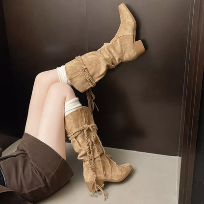 Celeste | Suede Point Toe Block Heel Boots