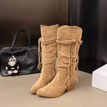 Celeste | Suede Point Toe Block Heel Boots