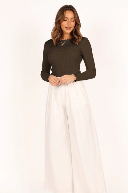 Serene | Lettuce Edge Round Neck Long Sleeve T-Shirt