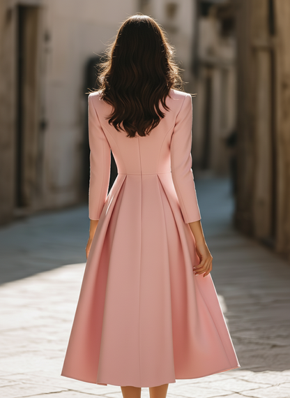 Amara | Blush Pink Blazer-Inspired Midi Dress