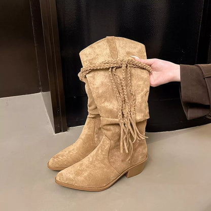 Celeste | Suede Point Toe Block Heel Boots