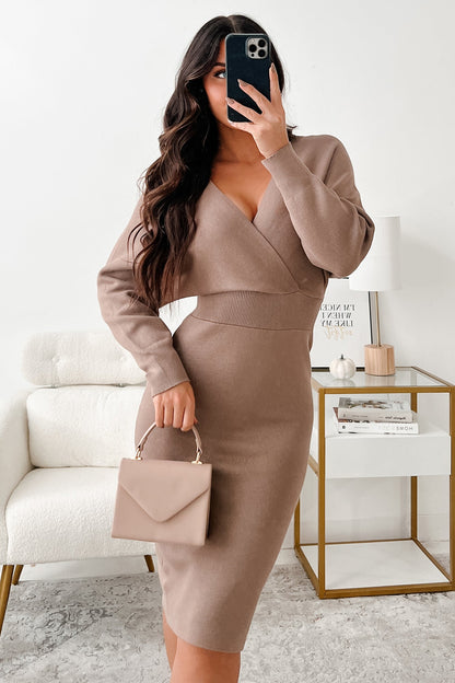 Annelise | Mocha Sweater Knit Midi Dress