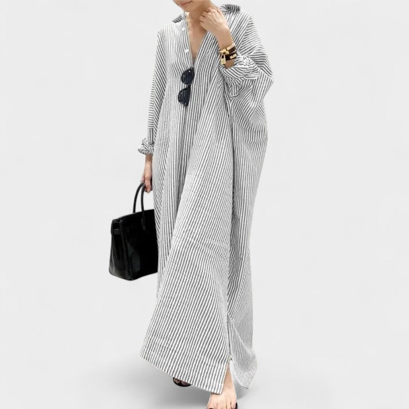 Camille | Striped Lapel Maxi Dress